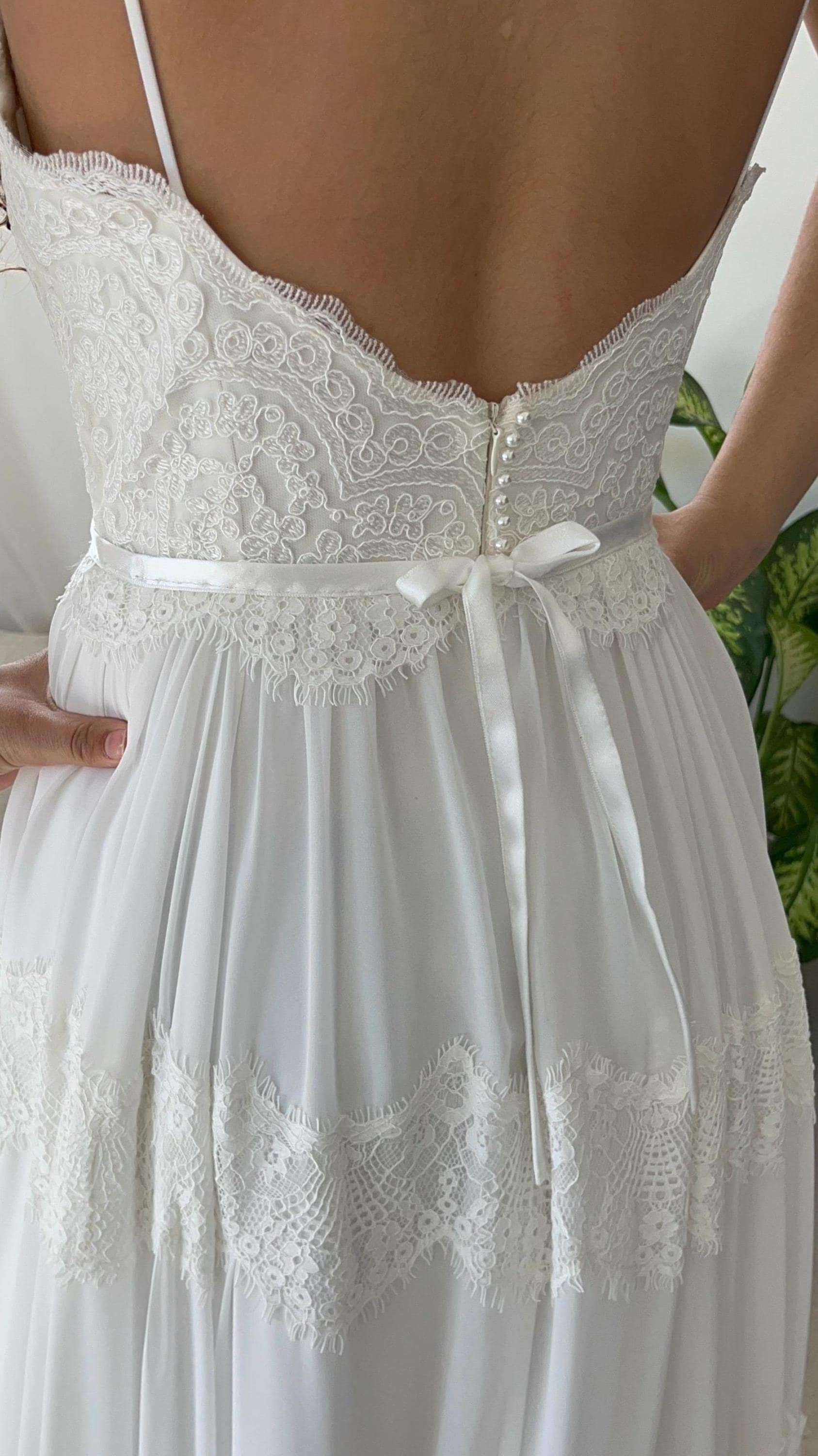 June Gown — lace & chiffon boho wedding dress, made to measure by Lace & Love (view 1)