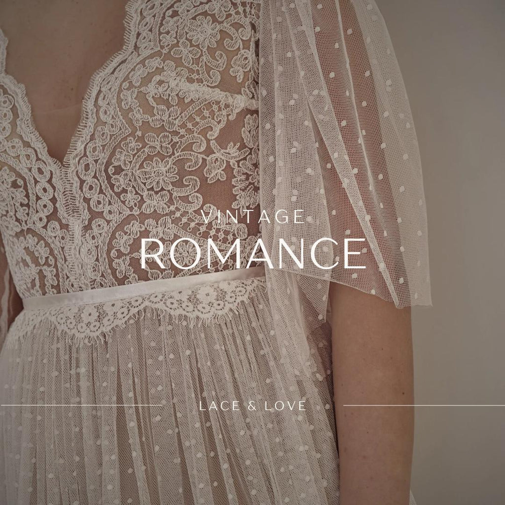 Freya Gown — flutter sleeve vintage lace boho wedding dress, made to measure by Lace & Love (view 1)