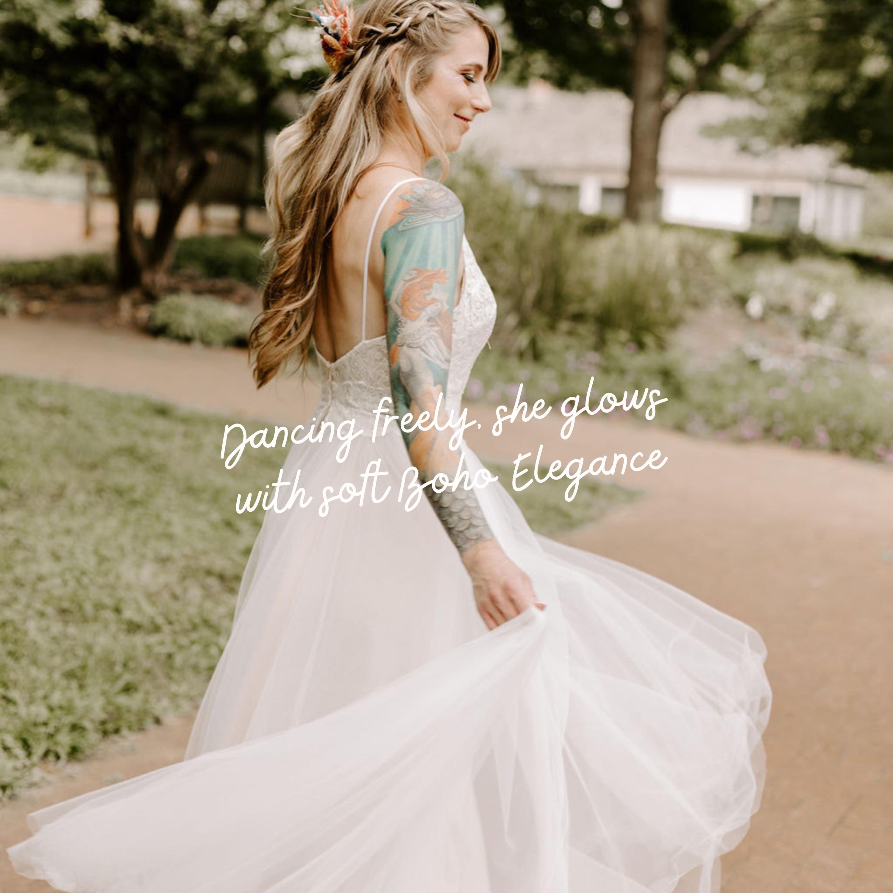 Thea Gown — lace & tulle boho wedding dress, made to measure by Lace & Love (view 4)