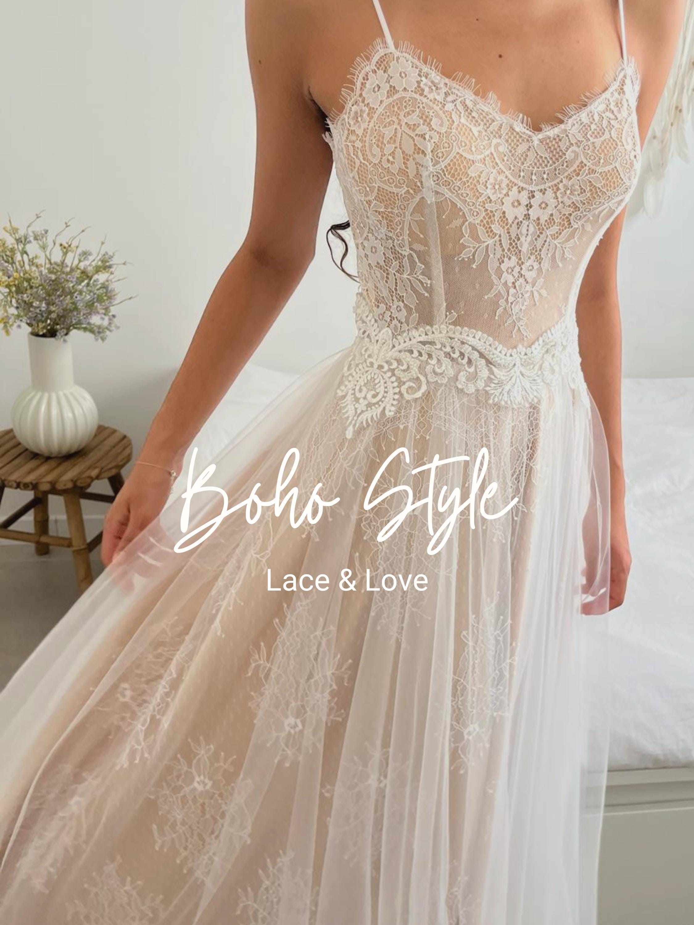 Sienna Gown — sweetheart lace & tulle boho wedding dress, made to measure by Lace & Love (view 1)