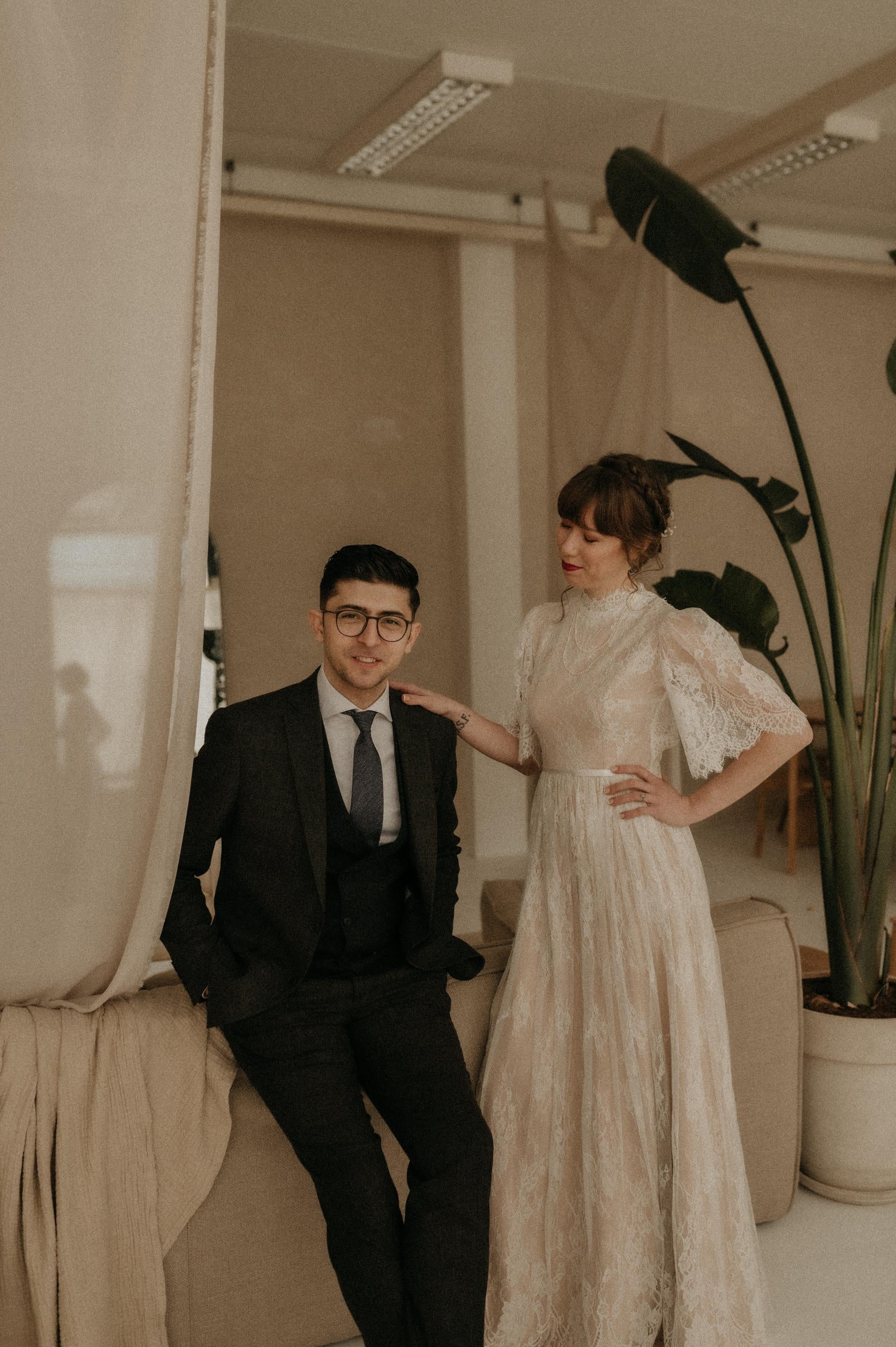 Astrid Gown — flutter sleeve vintage lace boho wedding dress, made to measure by Lace & Love (view 7)