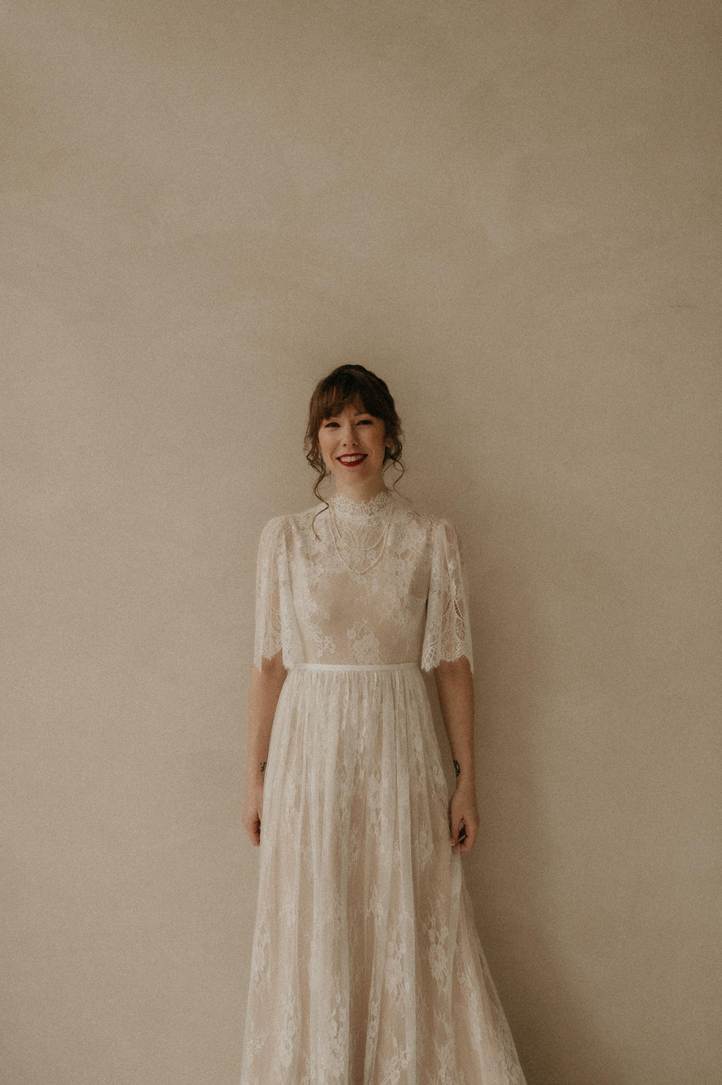 Astrid Gown — flutter sleeve vintage lace boho wedding dress, made to measure by Lace & Love (view 6)