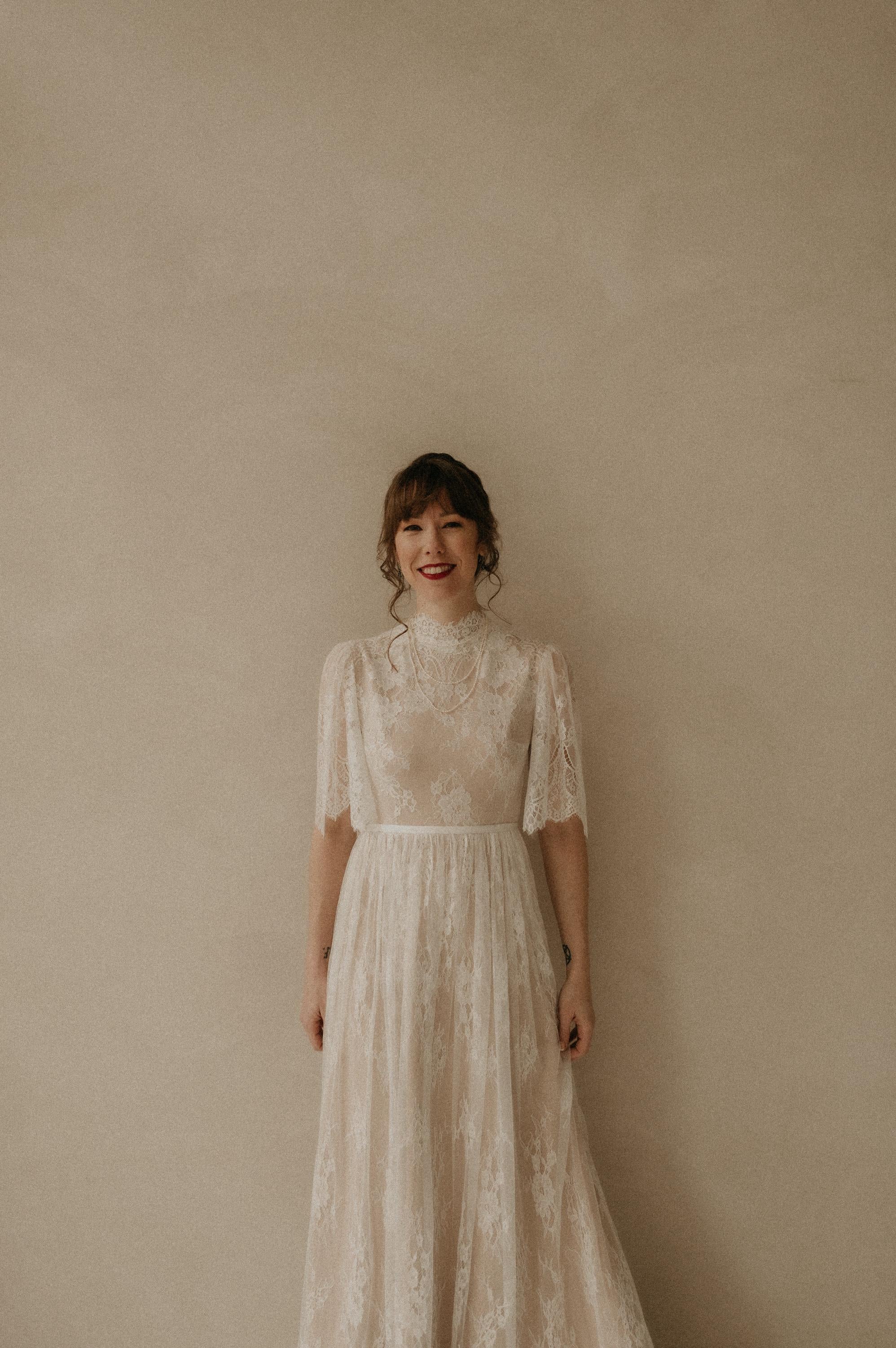 Astrid Gown — flutter sleeve vintage lace boho wedding dress, made to measure by Lace & Love (view 6)