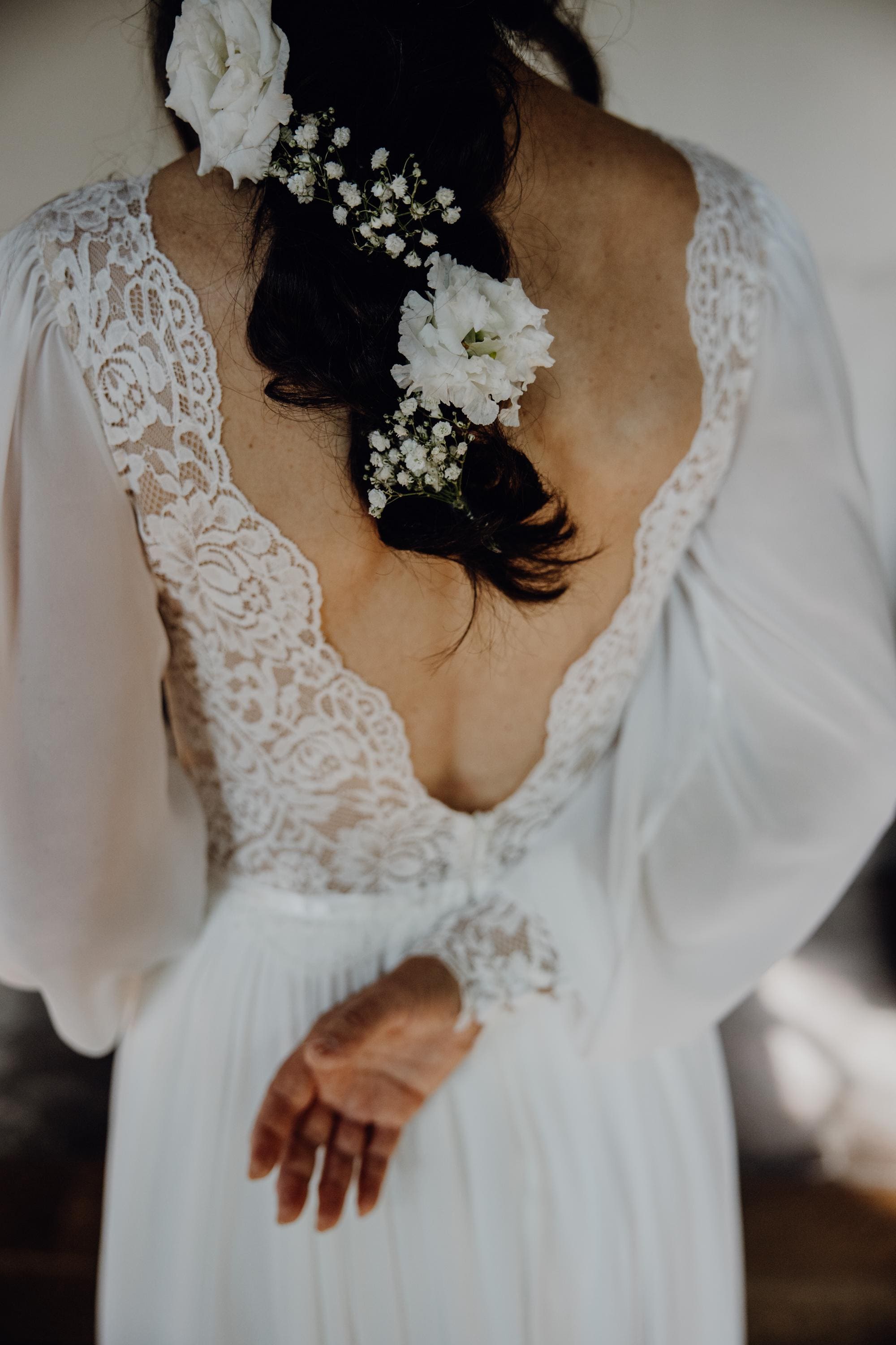 Adele Gown — long sleeve lace & chiffon boho wedding dress, made to measure by Lace & Love (view 1)