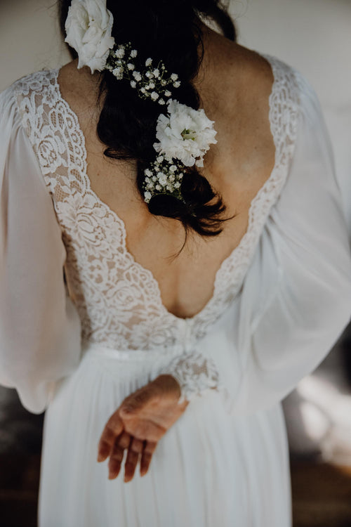 Adele Gown — long sleeve lace & chiffon boho wedding dress, made to measure by Lace & Love (view 1)
