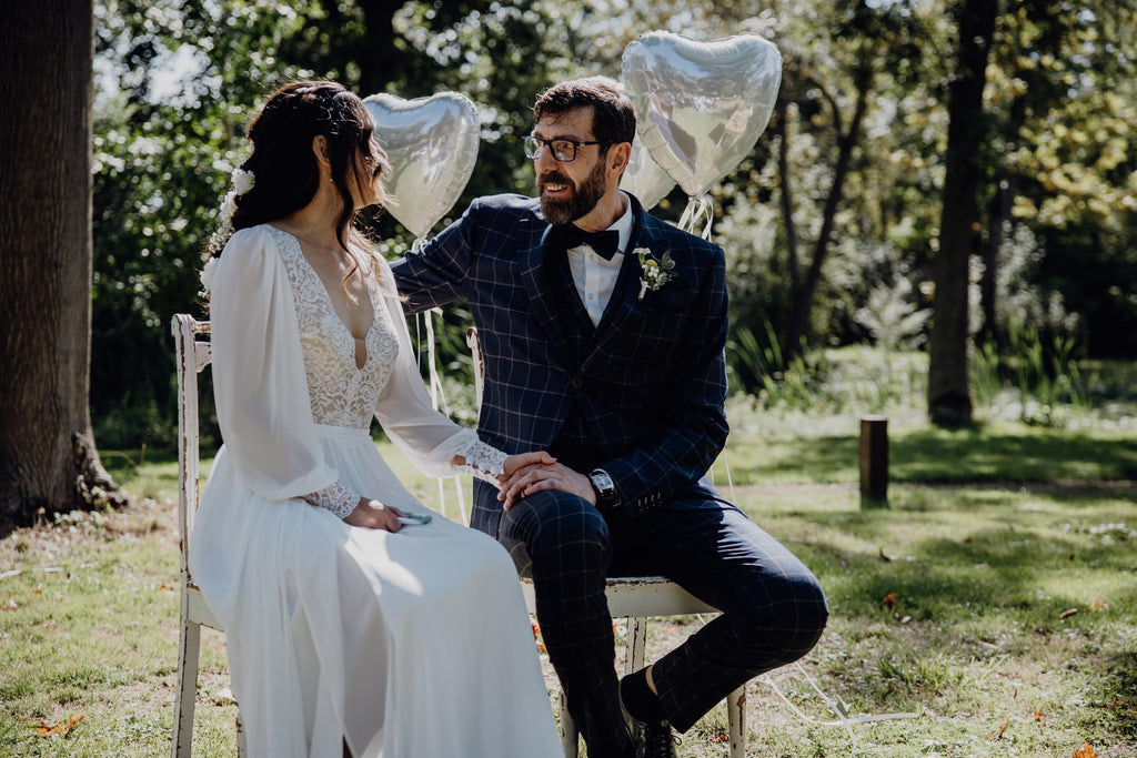 Adele Gown — long sleeve lace & chiffon boho wedding dress, made to measure by Lace & Love (view 3)