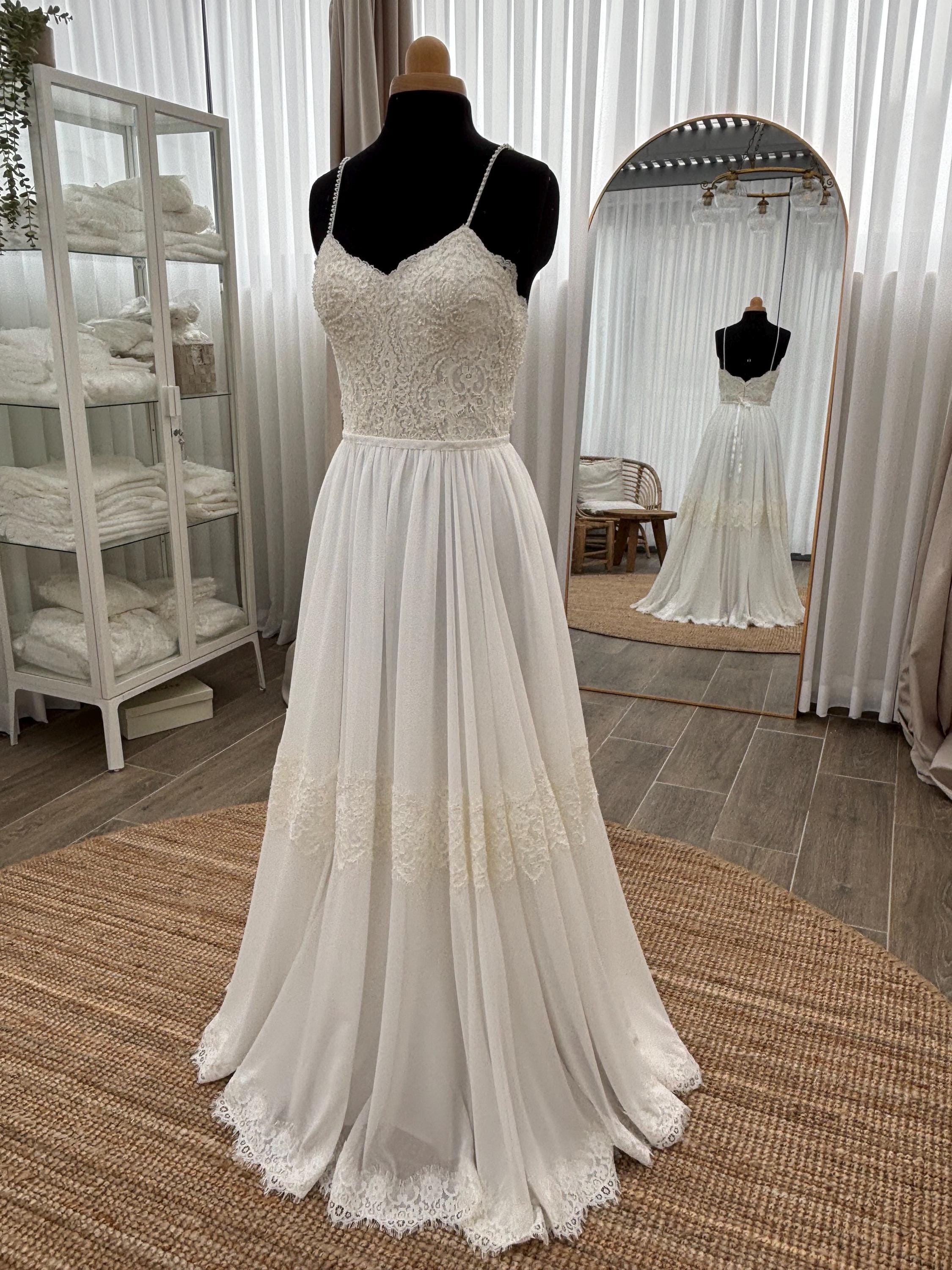 Stella Gown — lace & chiffon boho wedding dress, made to measure by Lace & Love (view 1)