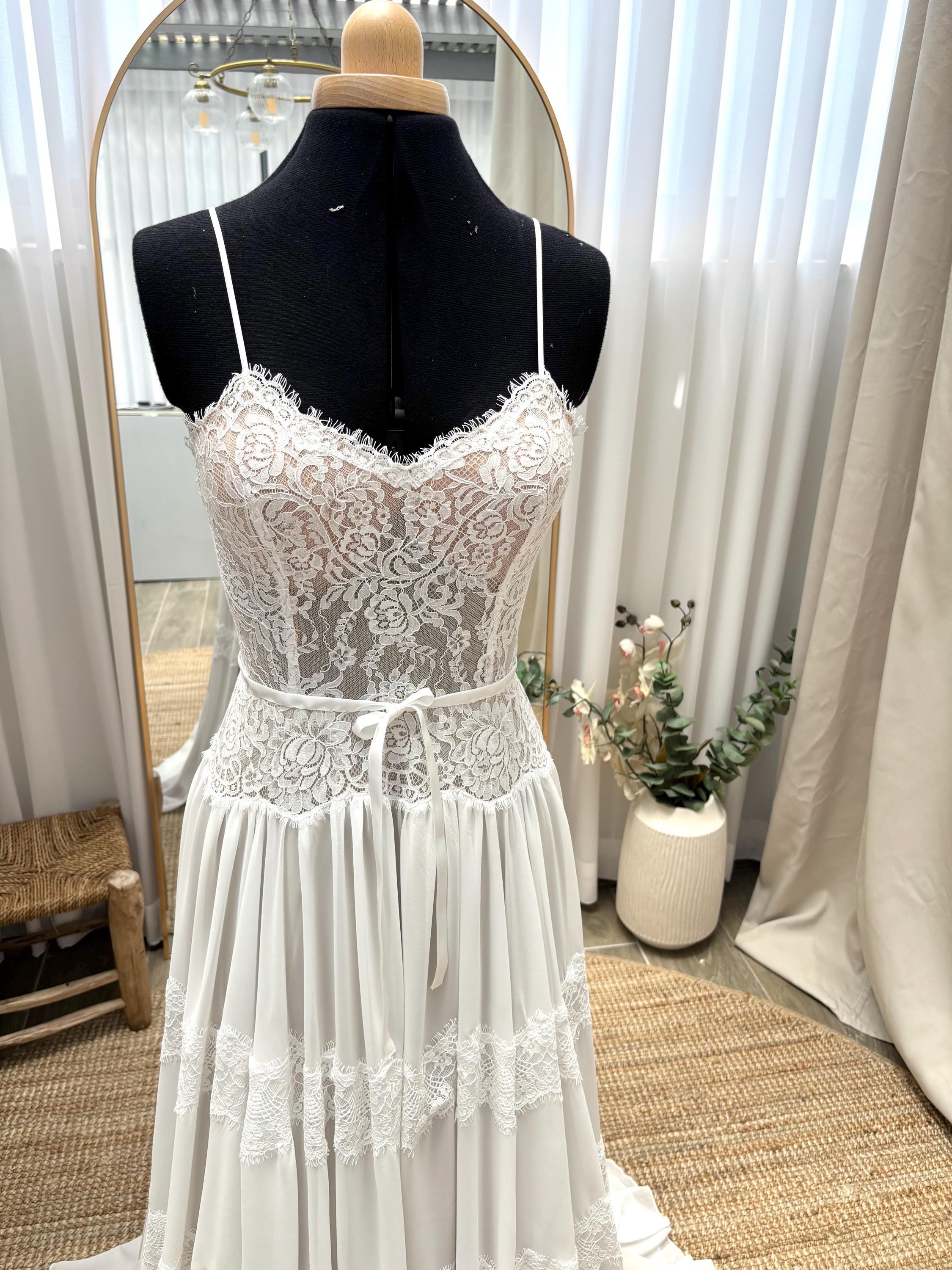 Luna Gown — sweetheart lace & tulle boho wedding dress, made to measure by Lace & Love (view 1)