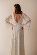 Pearl Gown — flutter sleeve vintage lace boho wedding dress, made to measure by Lace & Love (view 1)