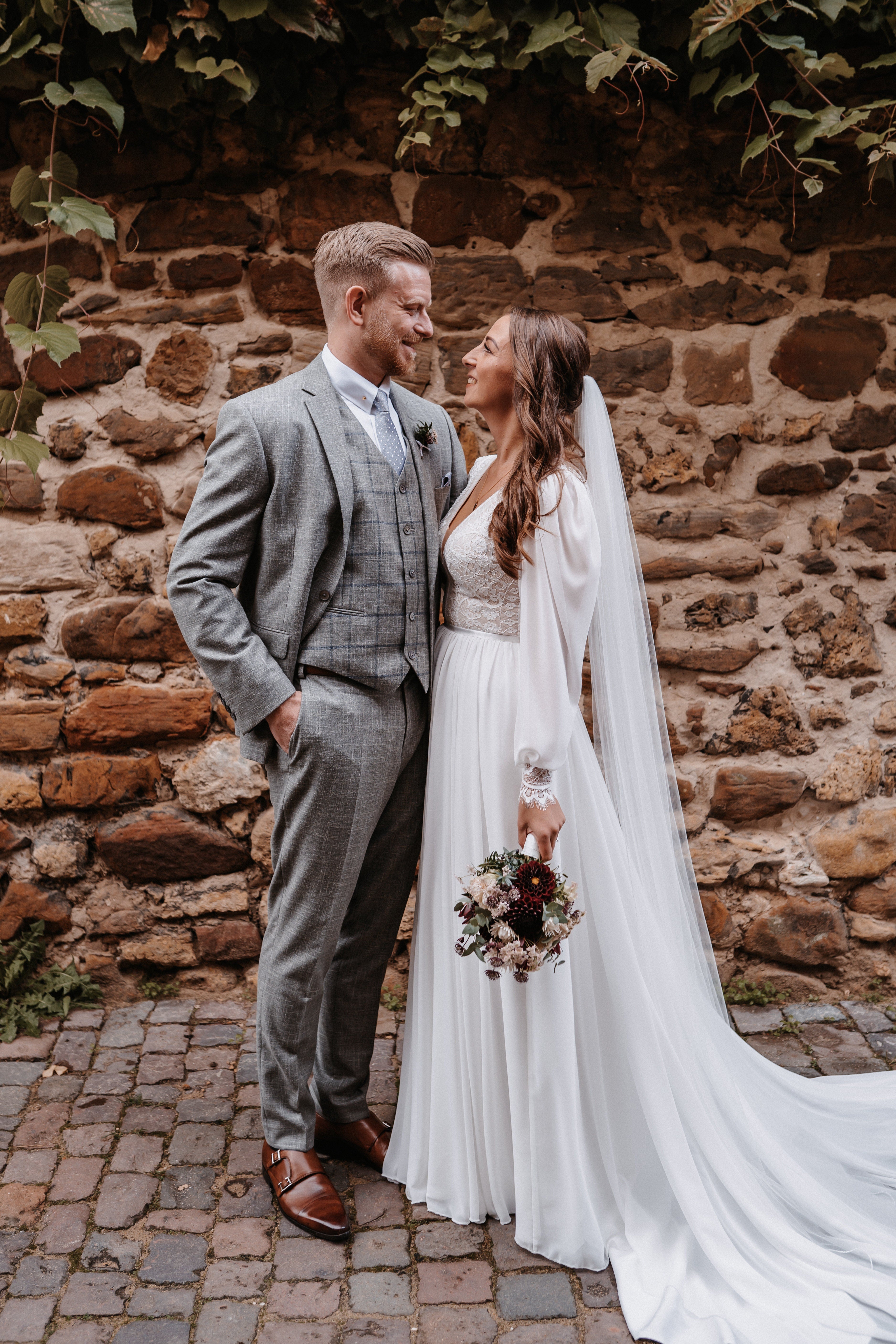 Long sleeve classic lace wedding dress by Lace & Love - view 2