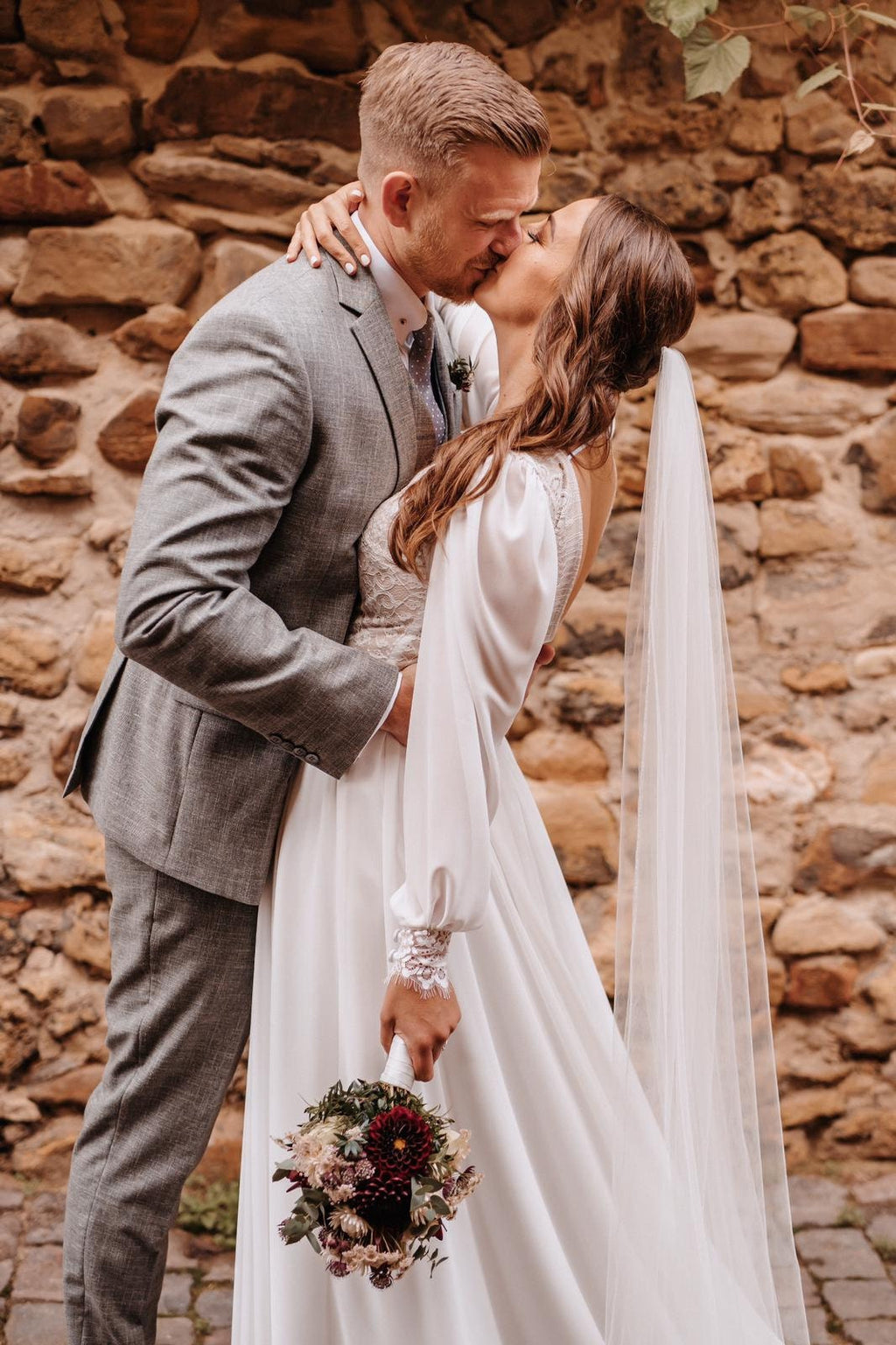 Long sleeve classic lace wedding dress by Lace & Love - view 3