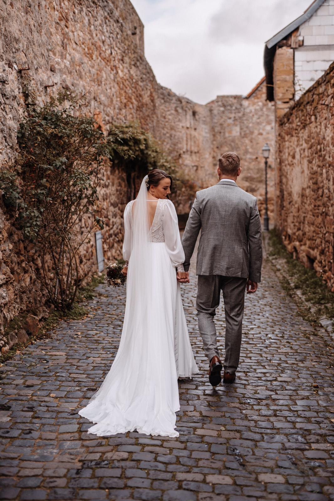 Long sleeve classic lace wedding dress by Lace & Love - view 4