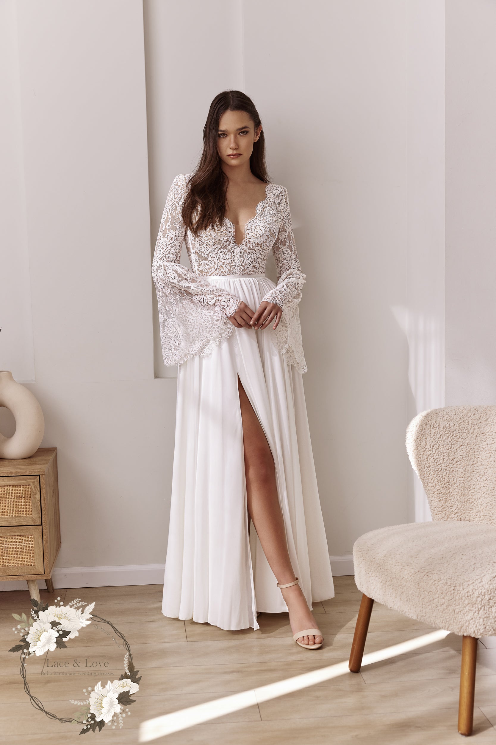 Long sleeve boho wedding dress by Lace & Love - view 3