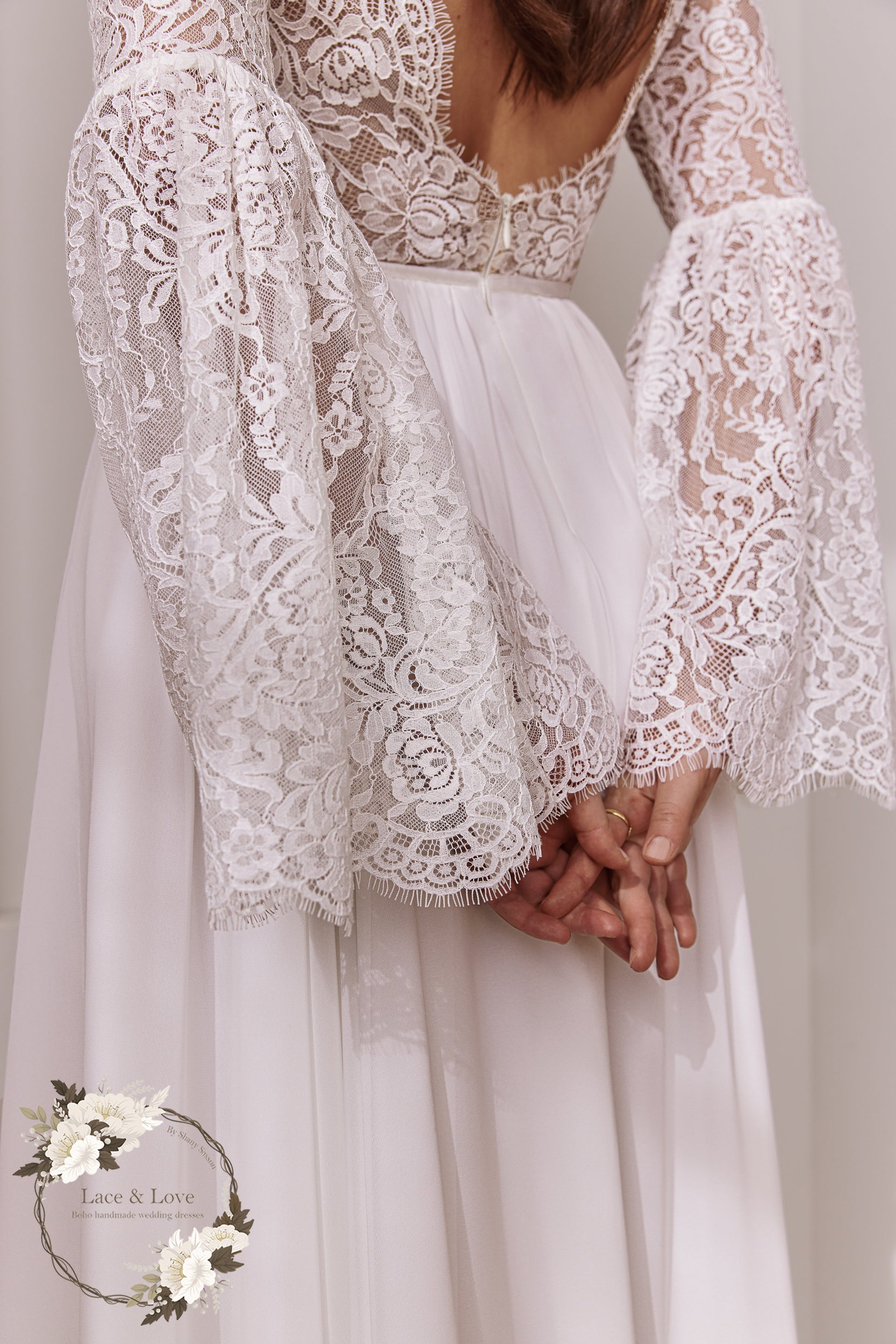 Long sleeve boho wedding dress by Lace & Love - view 6
