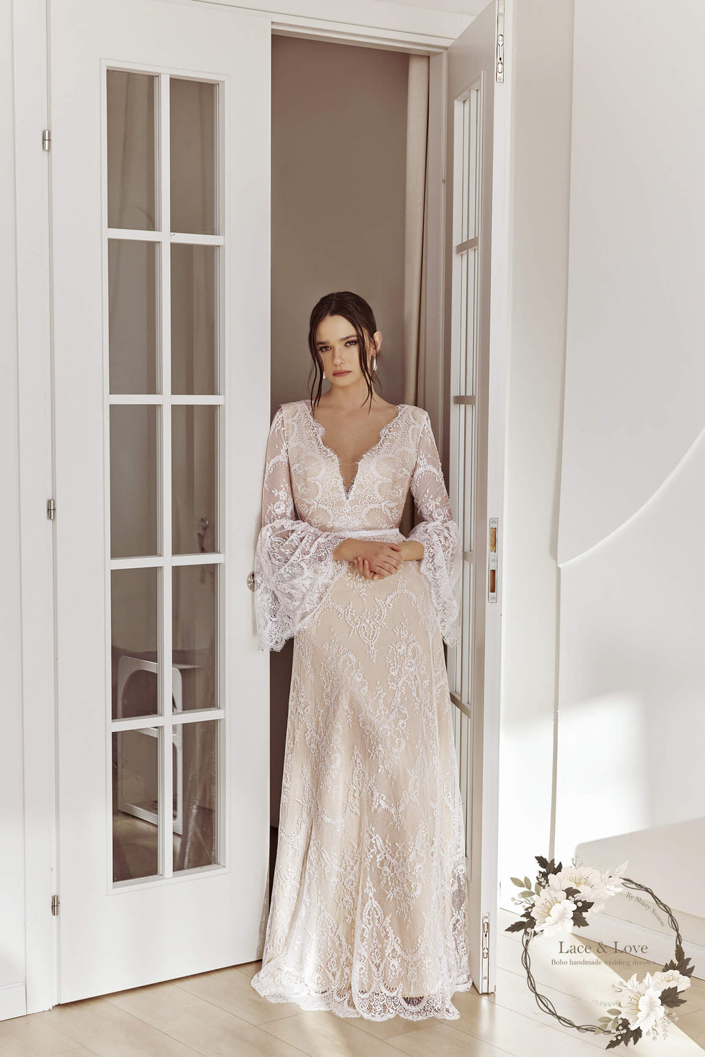 Ophelia Gown, long sleeve lace boho wedding dress by Lace & Love - view 4
