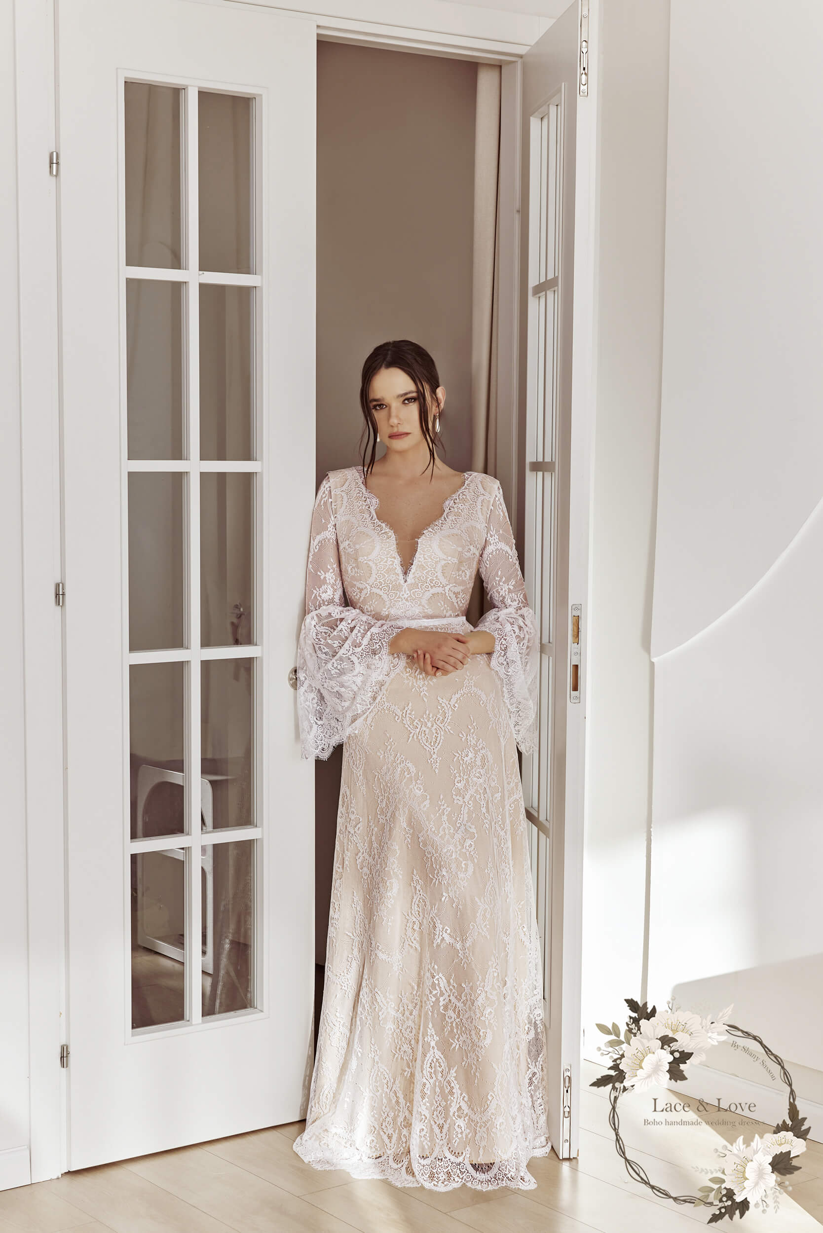 Ophelia Gown, long sleeve lace boho wedding dress by Lace & Love - view 4