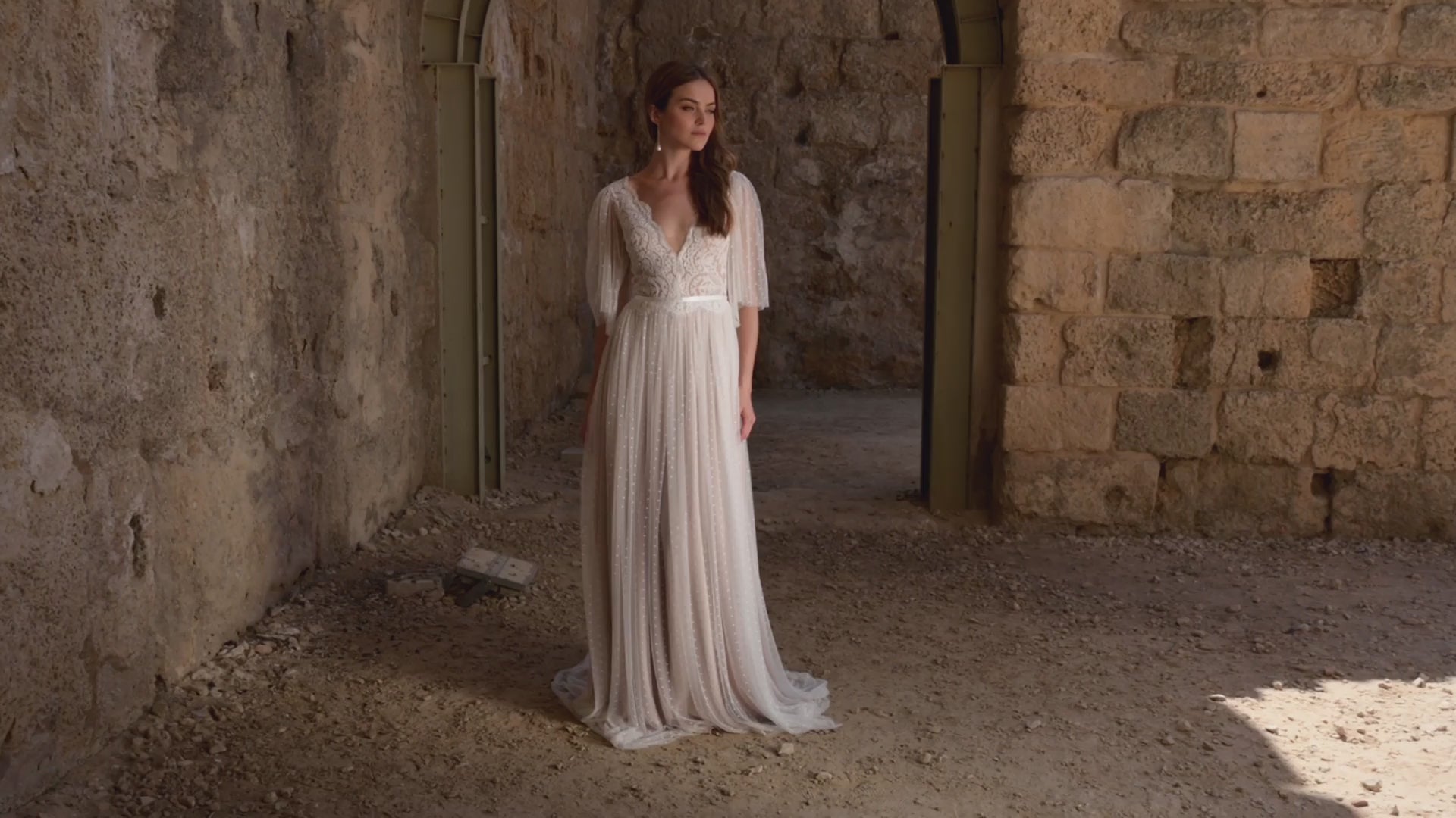 Designer boho wedding dress by Shany Sasson, handmade made-to-measure lace bridal gown