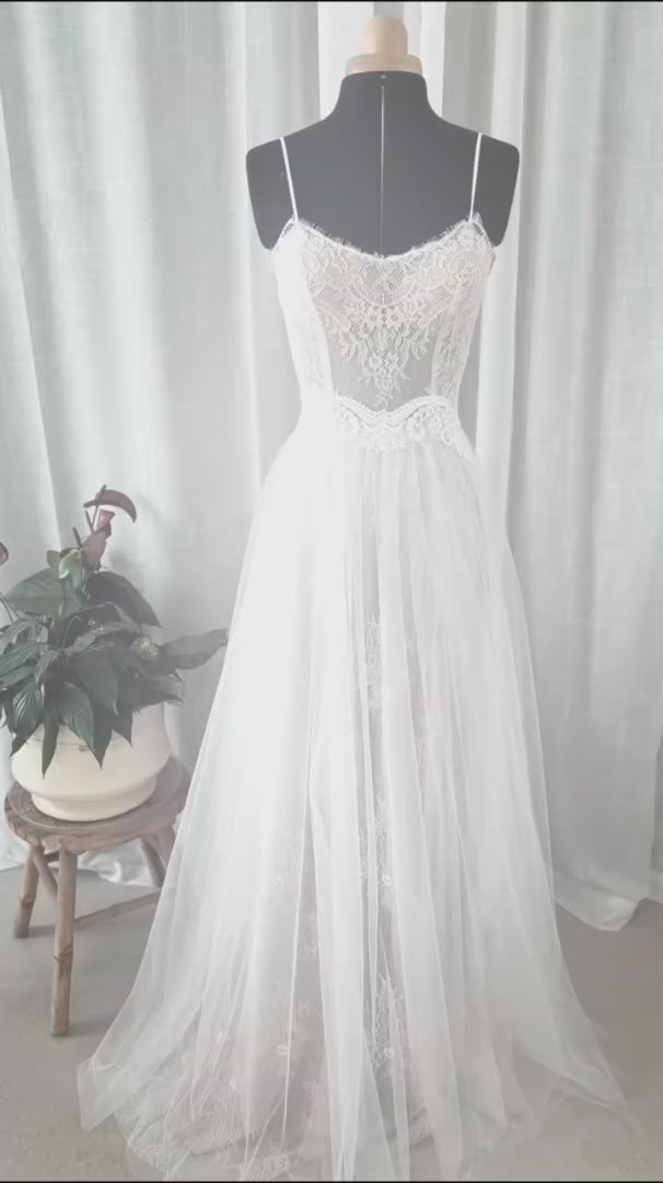 Behind-the-scenes studio video of a boho bridal gown by Shany Sasson | Lace & Love