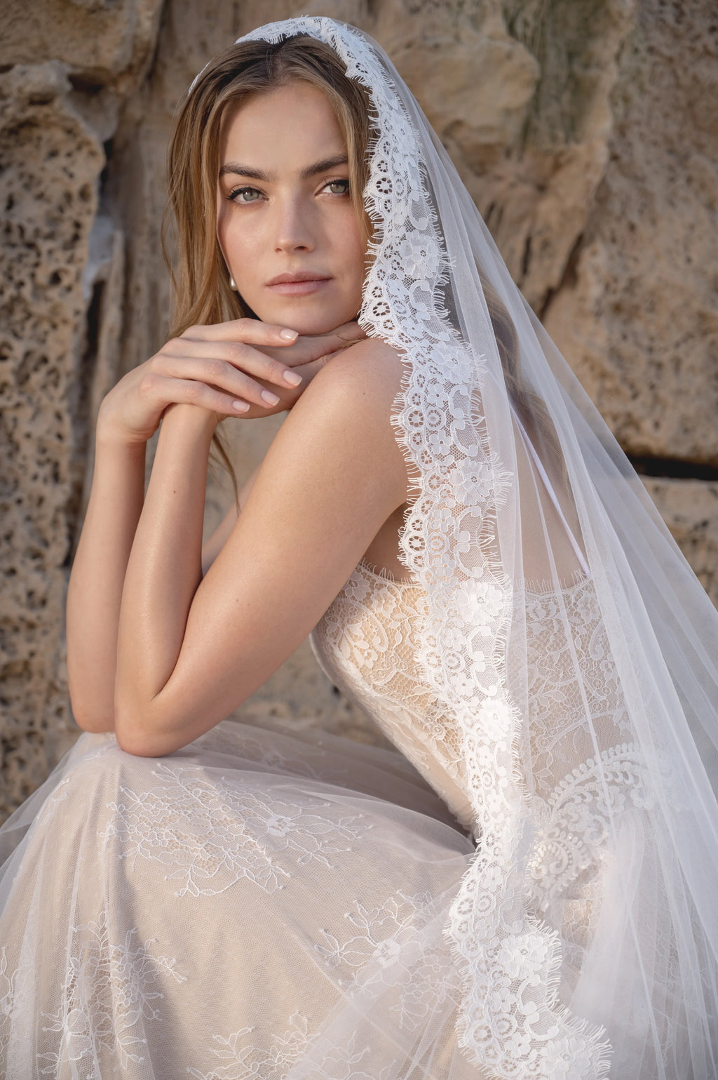 Romantic lace wedding veil with floral lace edge by Lace & Love