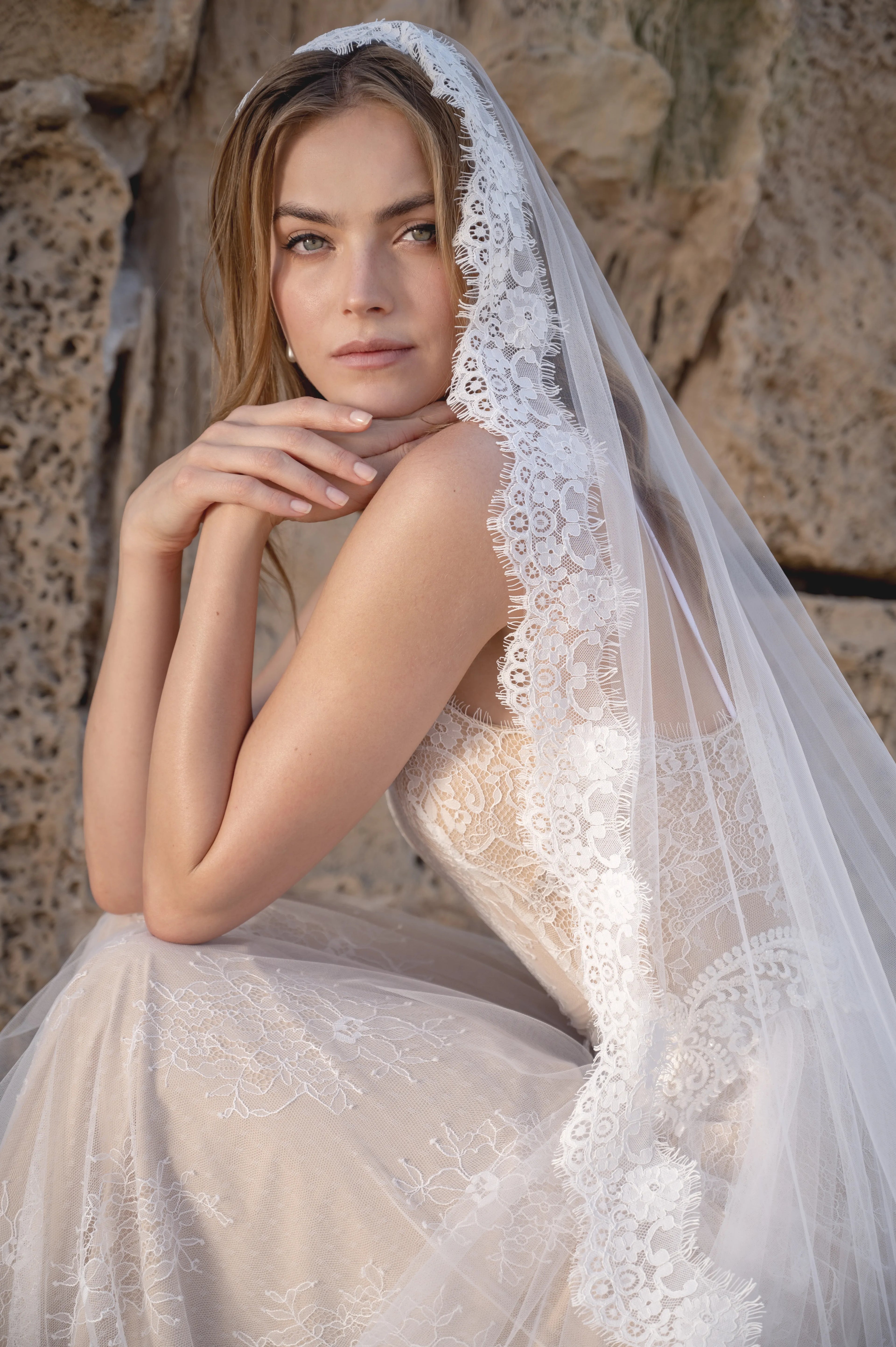 Romantic lace wedding veil with floral lace edge by Lace & Love