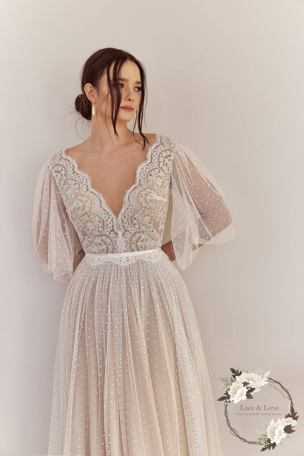 Short Sleeve Boho French Lace Wedding Dress, Made to Measure in Israel | Lace & Love by Shany Sasson