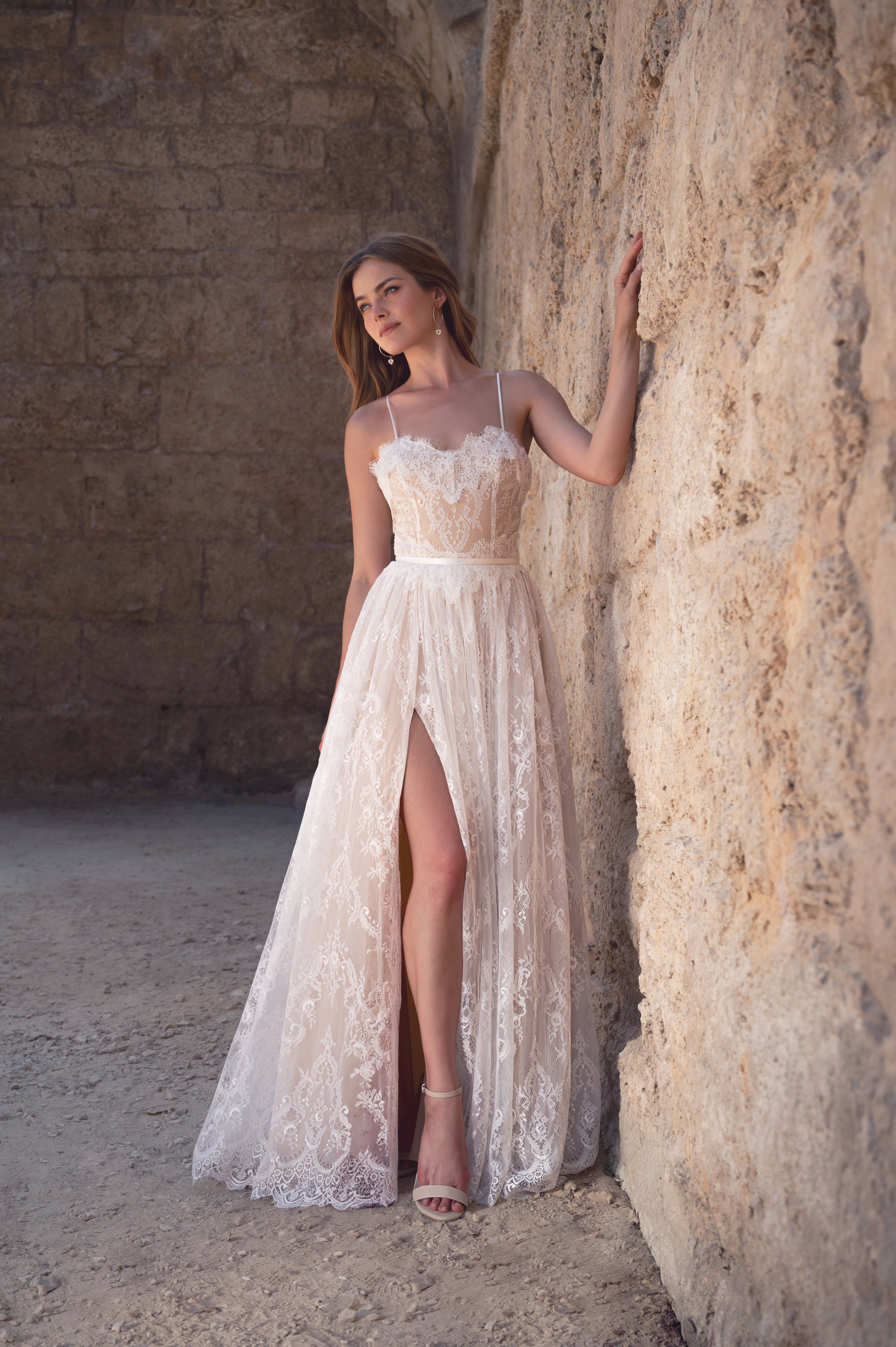 wedding dress with high slit A-Line Vintage Lace sizebay Order:Rush delicate Off the Shoulder Julissa Split Neck Babydoll