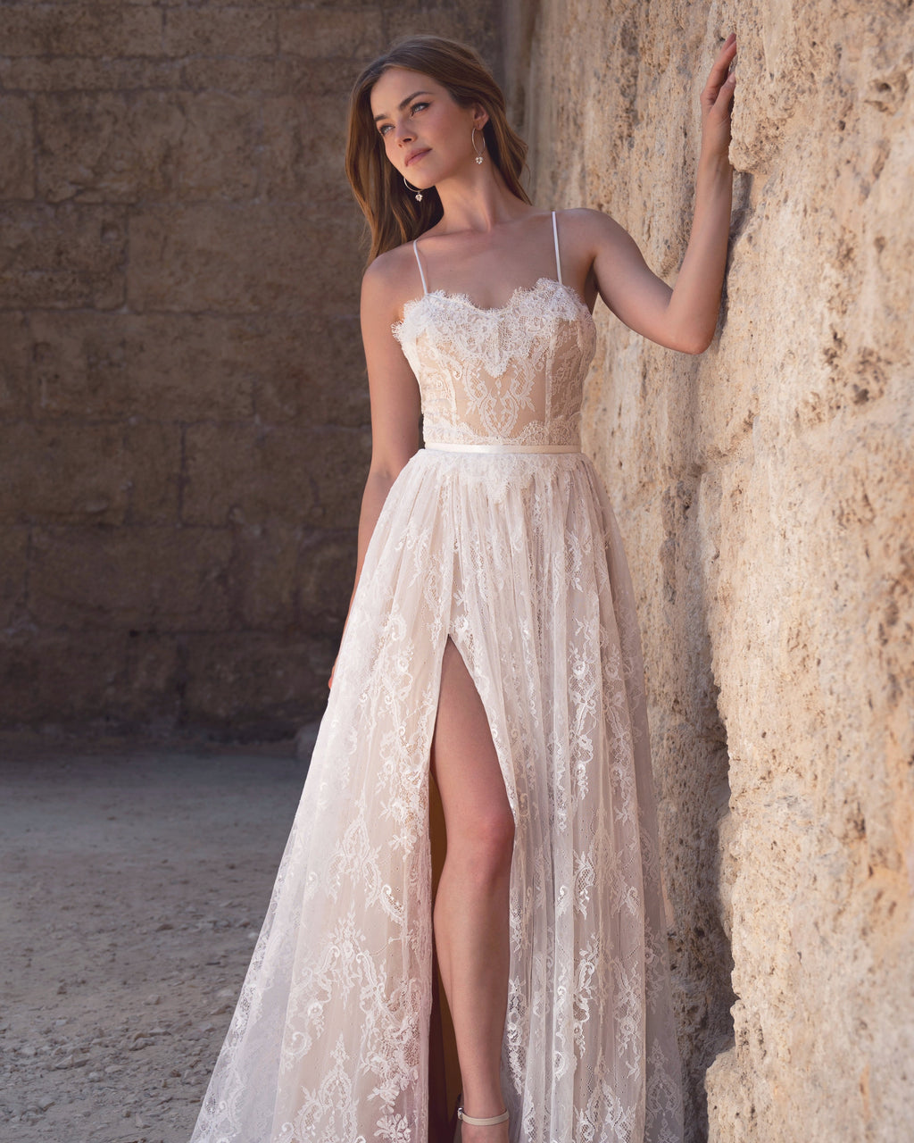 Willow Gown, Vintage Boho Lace Wedding Dress with High Slit, Made to Measure, Lace & Love by Shany Sasson