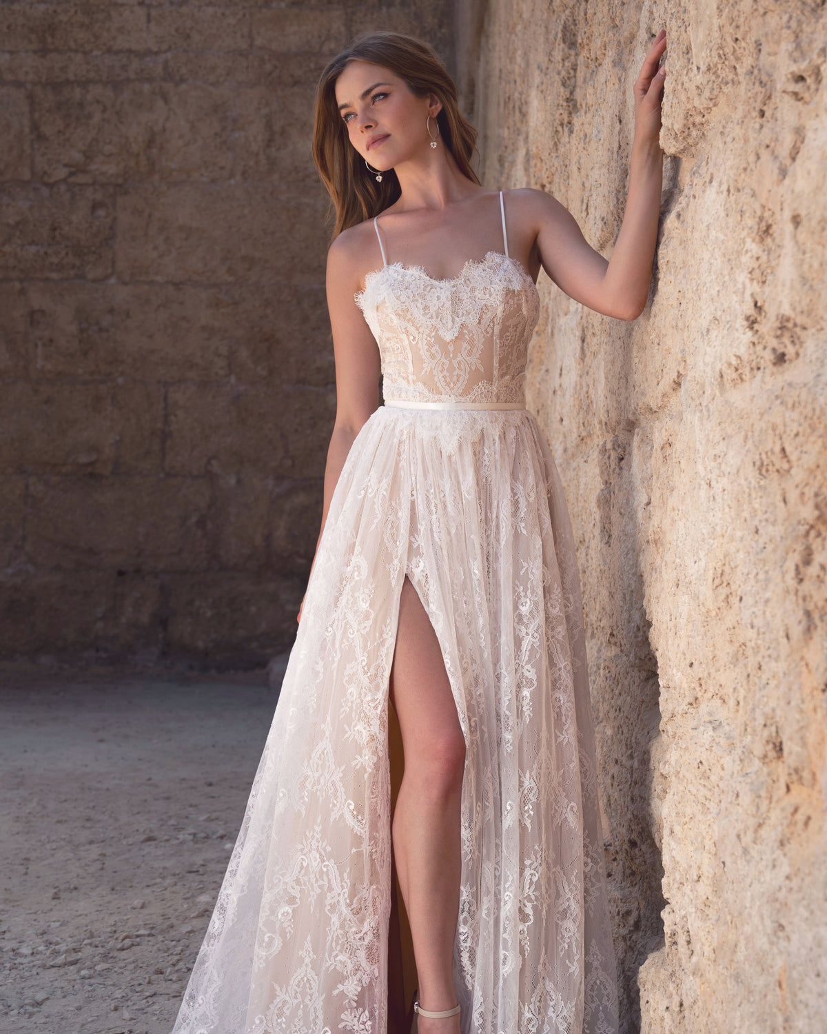 Willow Gown, Vintage Boho Lace Wedding Dress with High Slit, Made to Measure, Lace & Love by Shany Sasson