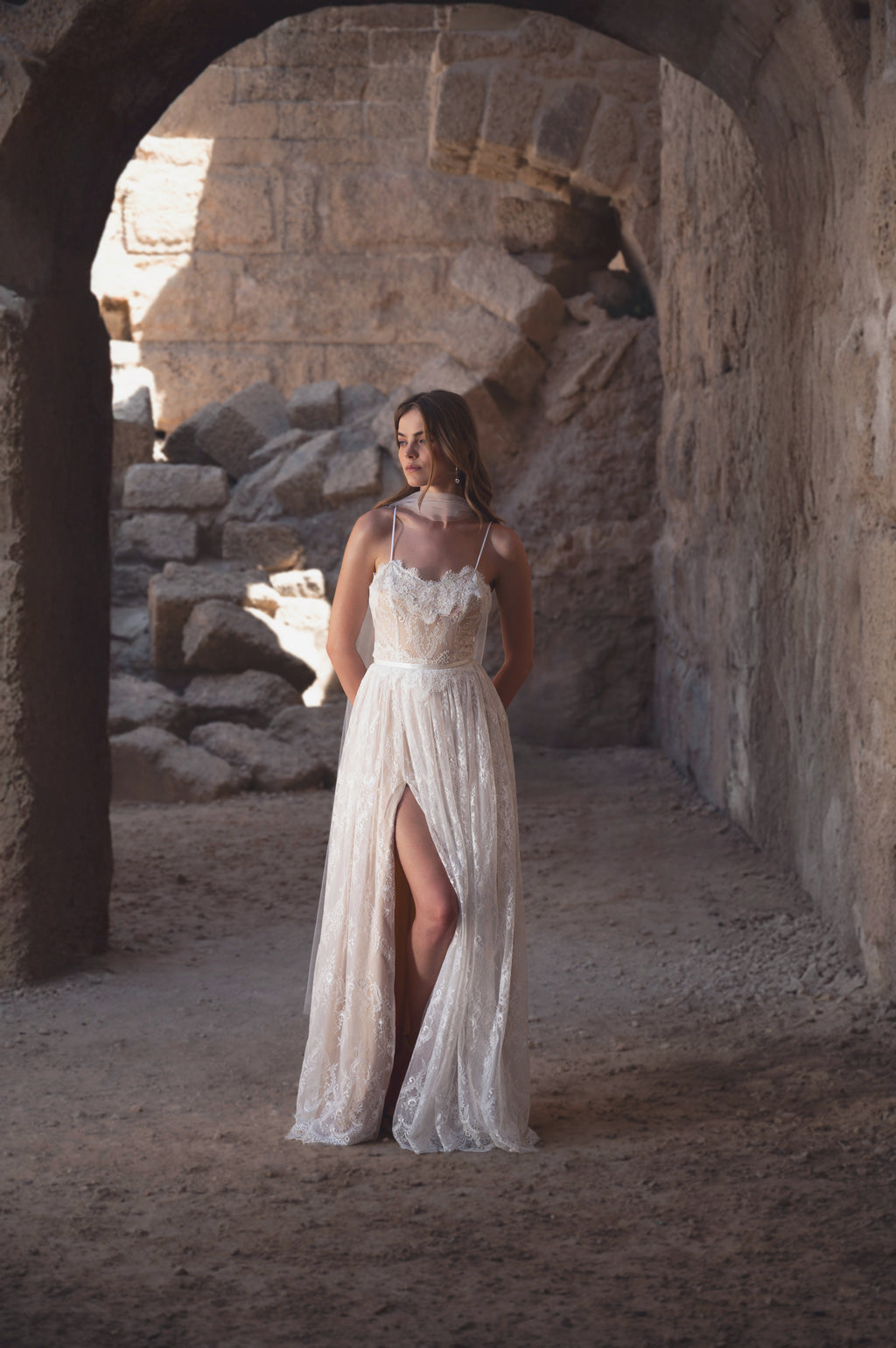 Willow Gown, vintage boho lace wedding dress with high slit by Lace & Love - view 3