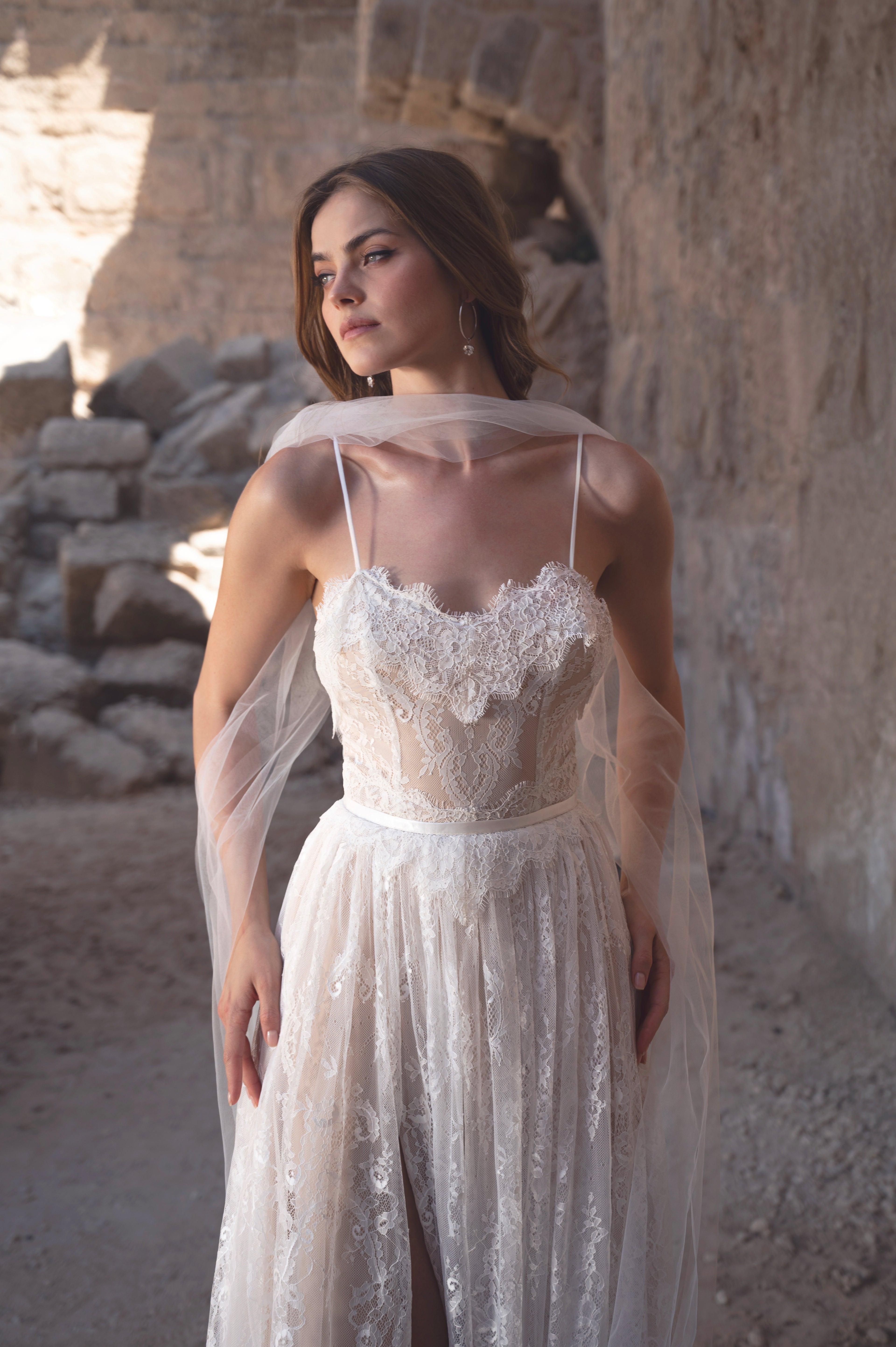 Willow Gown, vintage boho lace wedding dress with high slit by Lace & Love - view 4