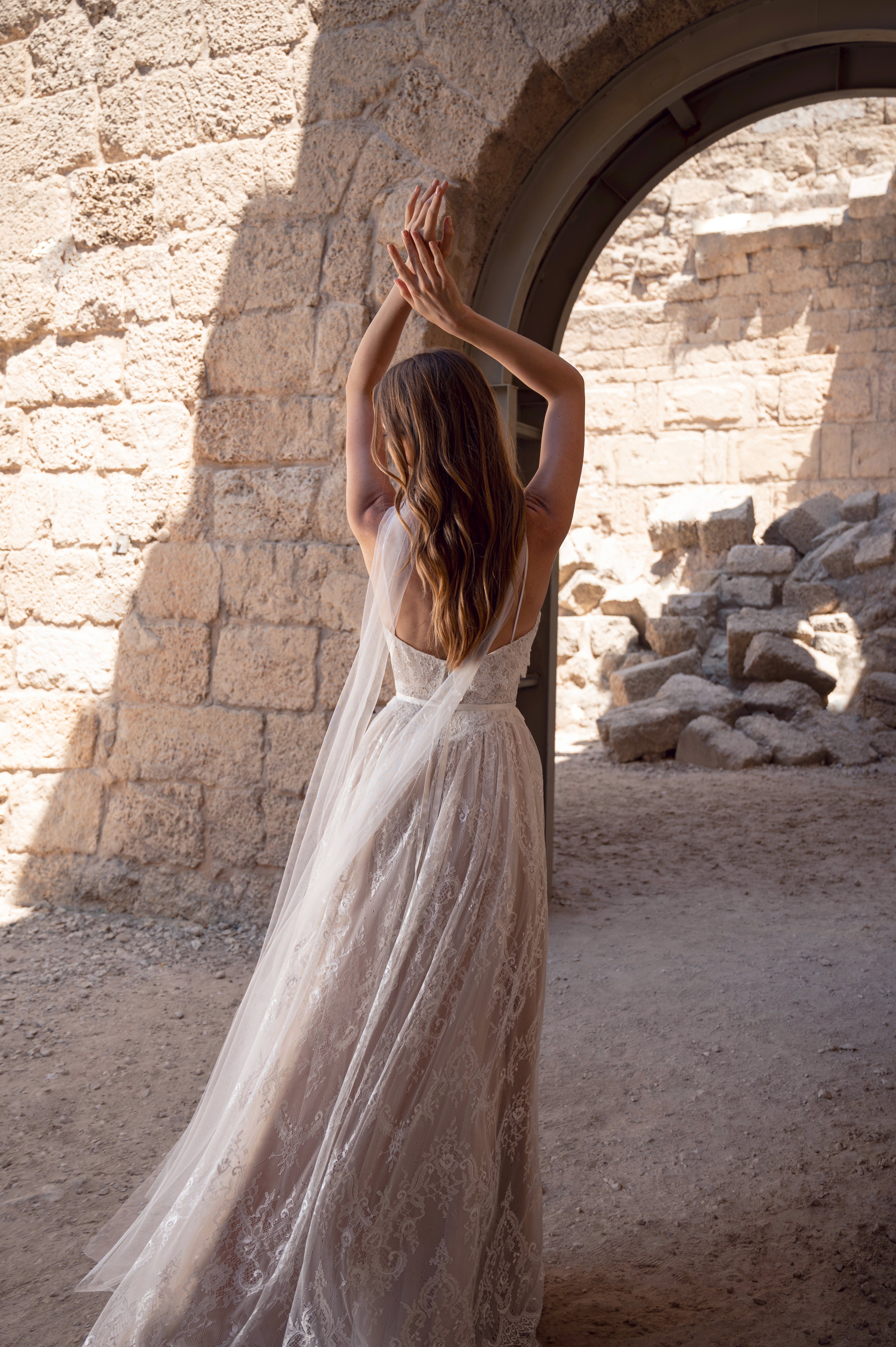 Willow Gown, vintage boho lace wedding dress with high slit by Lace & Love - view 7