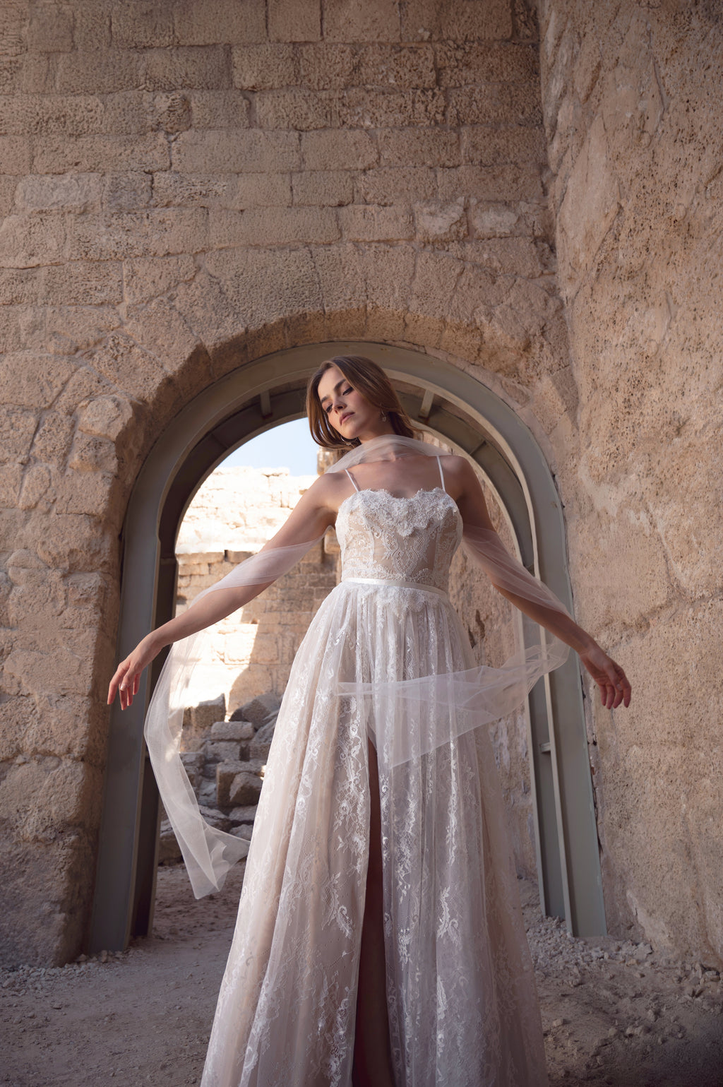 Willow Gown, vintage boho lace wedding dress with high slit by Lace & Love - view 8