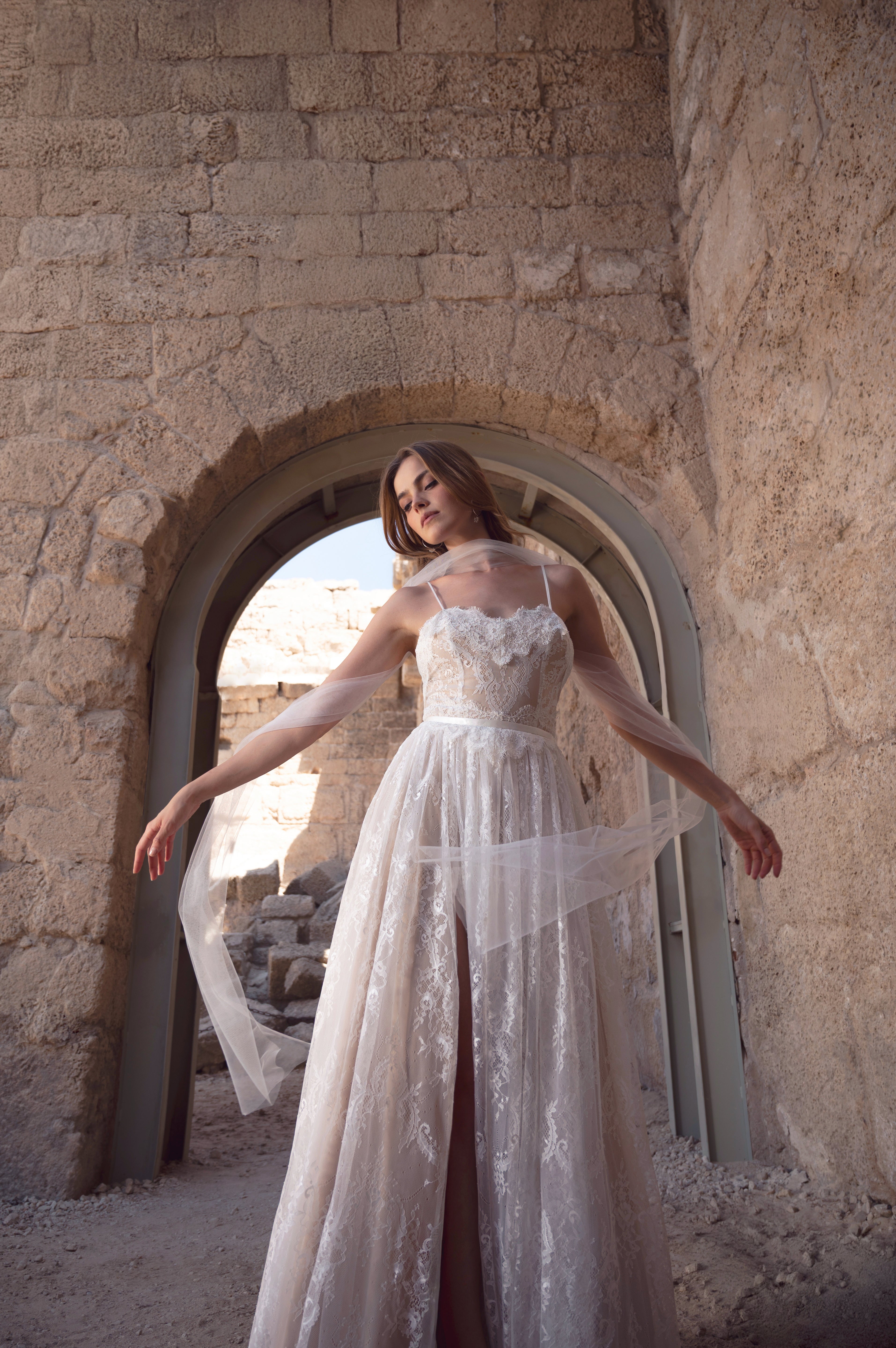 Willow Gown, vintage boho lace wedding dress with high slit by Lace & Love - view 8